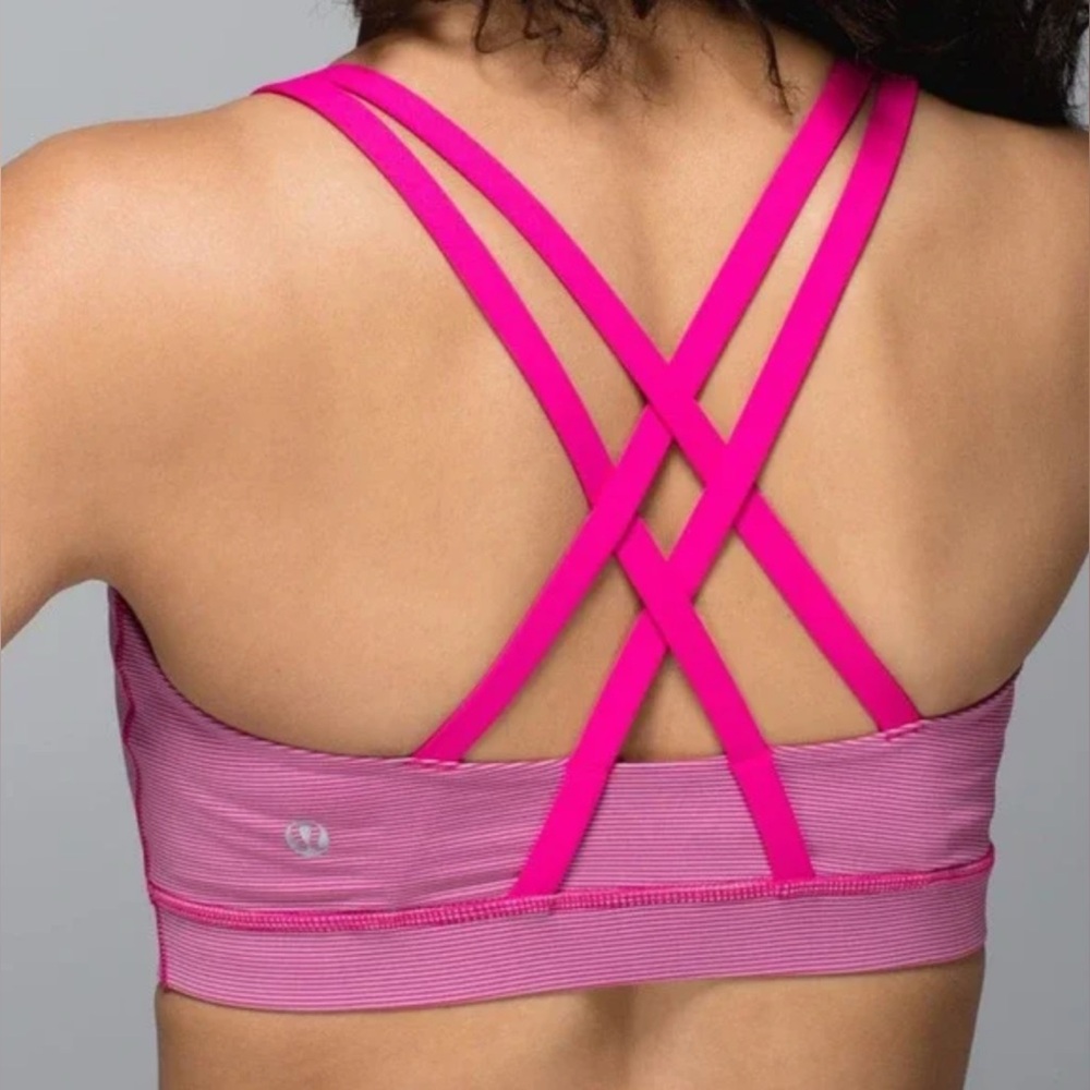 Lululemon The Energy Bra in Wee Stripe Jeweled Magenta, size 8